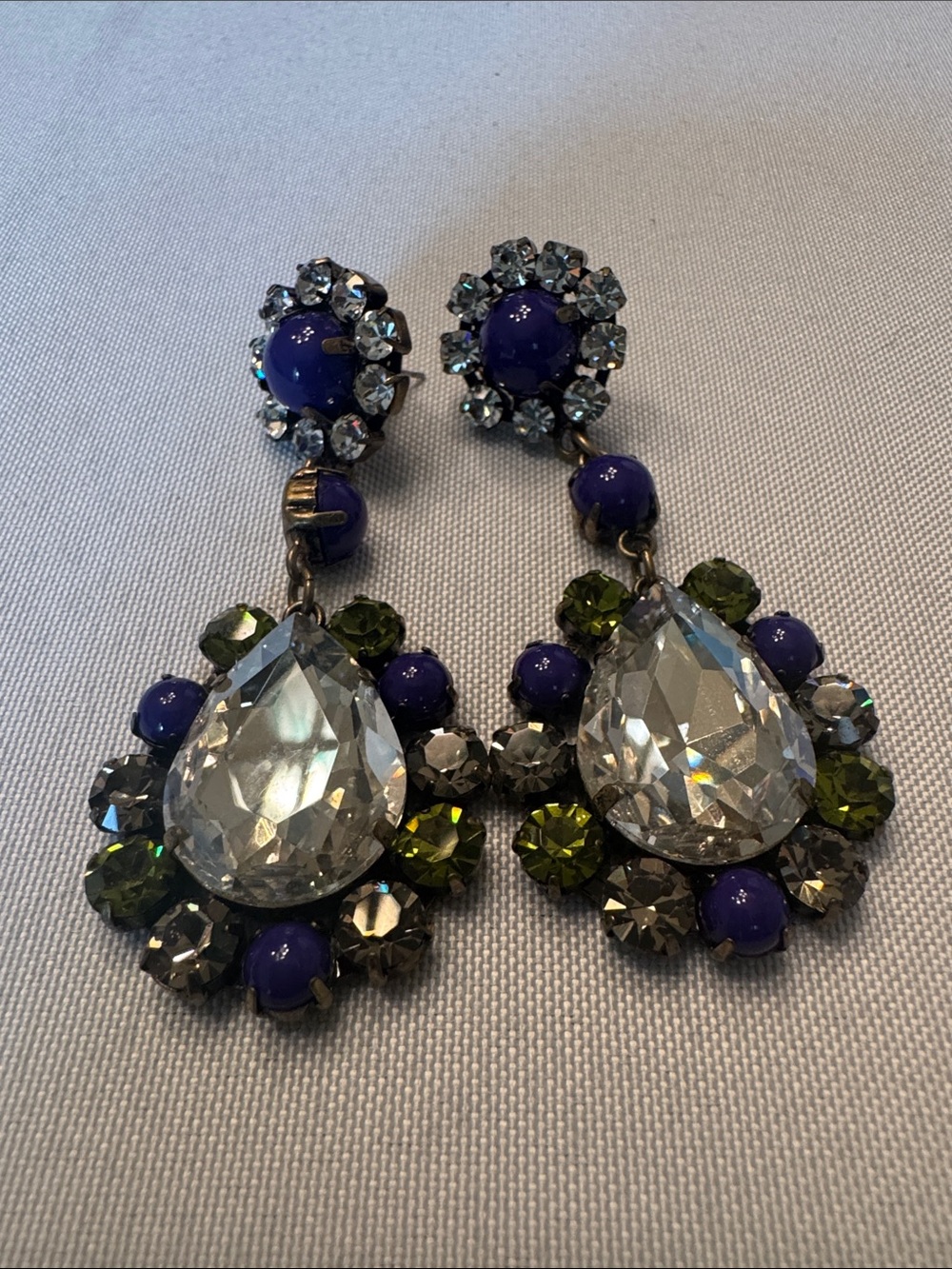 Purple and Green Crystal Drop Earrings